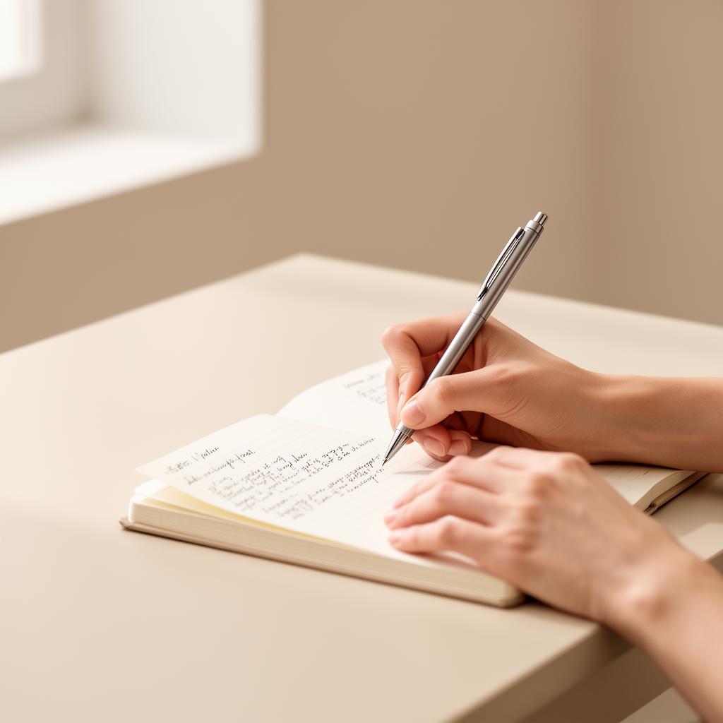 Mãos anotando metas em um caderno
